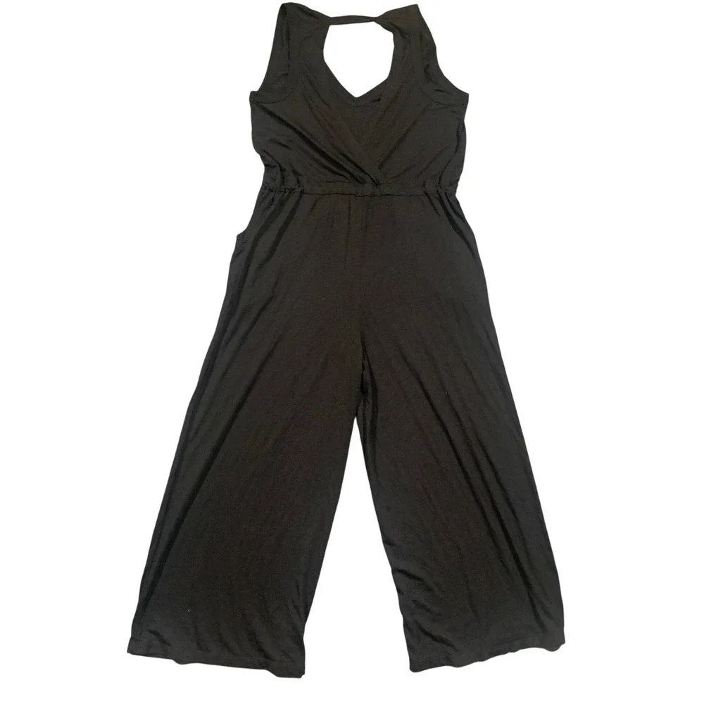 BECCA Resortwear Black Wide Leg V Neck Sleeveless Jumpsuit Romper Beach Lounge S - Picture 2 of 10